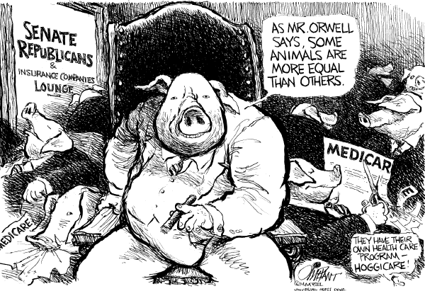 Editorial Cartoon by Pat Oliphant, Universal Press Syndicate on The Dollar Falls