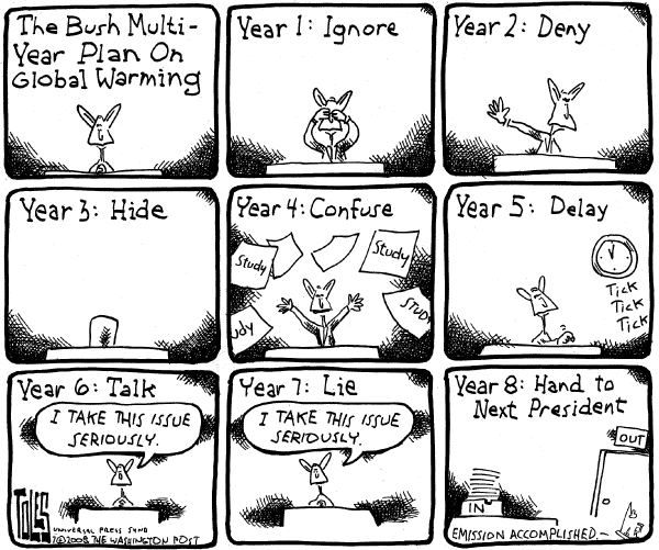 Editorial Cartoon by Tom Toles, Washington Post on Bush, Cheney Stay the Course