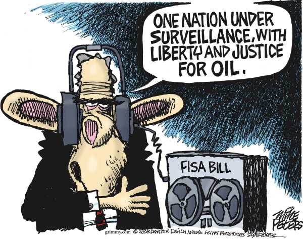 Editorial Cartoon by Mike Peters, Dayton Daily News on Bush Wins on FISA