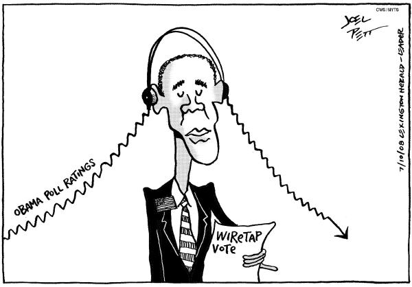 Editorial Cartoon by Joel Pett, Lexington Herald-Leader, CWS/CartoonArts Intl. on Bush Wins on FISA