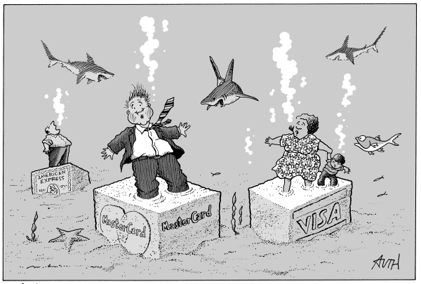 Editorial Cartoon by Tony Auth, Philadelphia Inquirer on Americans Drowning in Debt