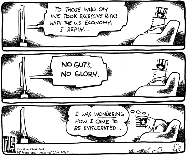 Editorial Cartoon by Tom Toles, Washington Post on Americans Drowning in Debt