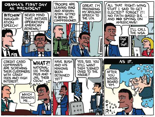 Editorial Cartoon by Ted Rall on McCain Steps on the Gas