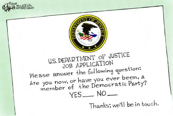 Editorial Cartoon by John Branch, San Antonio Express-News on DOJ Hired Only Bush Loyalists