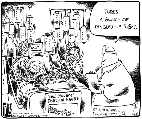 Editorial Cartoon by Tom Toles, Washington Post on Senator Ted Stevens Indicted