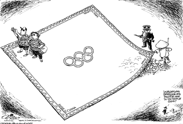 Editorial Cartoon by Pat Oliphant, Universal Press Syndicate on Olympic Games Set to Begin