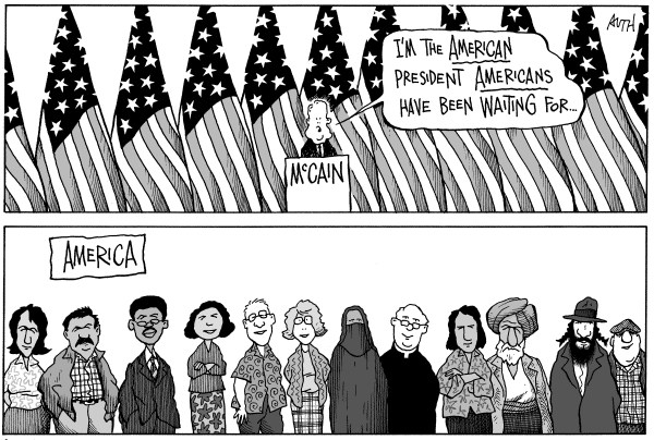 Editorial Cartoon by Tony Auth, Philadelphia Inquirer on McCain Targets Obama