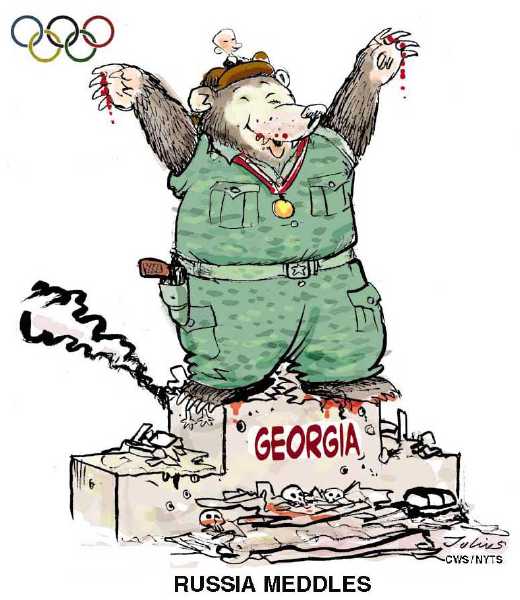 Editorial Cartoon by Julius Hansen, Horsens Folkeblad, Horsens, Denmark on Russia Invades Georgia