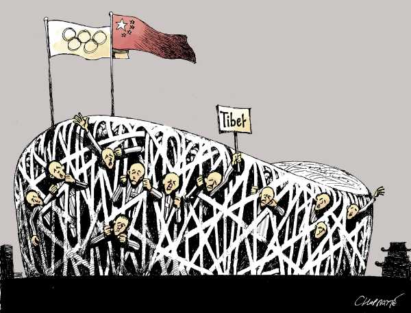 Editorial Cartoon by Patrick Chappatte, International Herald Tribune on Olympics in Full Swing