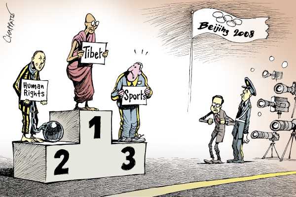 Editorial Cartoon by Patrick Chappatte, International Herald Tribune on Olympics in Full Swing