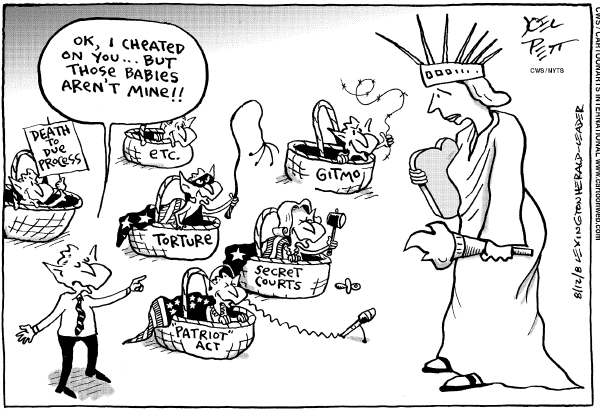 Editorial Cartoon by Joel Pett, Lexington Herald-Leader, CWS/CartoonArts Intl. on War on Terror in Limelight
