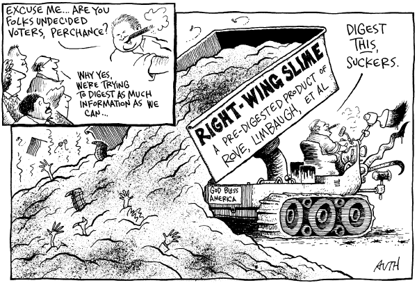 Editorial Cartoon by Pat Oliphant, Universal Press Syndicate on McCain Closes In on Obama
