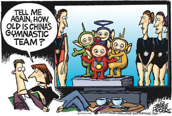 Editorial Cartoon by Mike Peters, Dayton Daily News on Olympics Providing Thrills