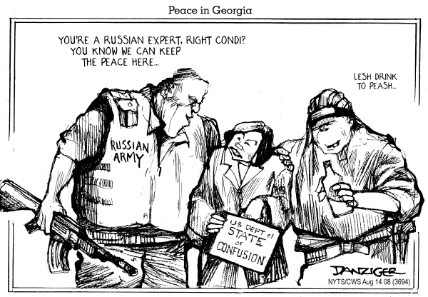 Editorial Cartoon by Jeff Danziger, CWS/CartoonArts Intl. on Significant Fighting Ends in Georgia