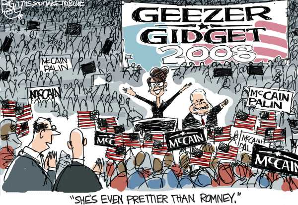 Editorial Cartoon by Pat Bagley, Salt Lake Tribune on McCain Selects Sarah Palin for VP