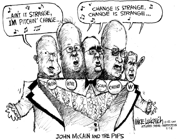 Editorial Cartoon by Mike Luckovich, Atlanta Journal-Constitution on McCain Launches New Campaign Theme