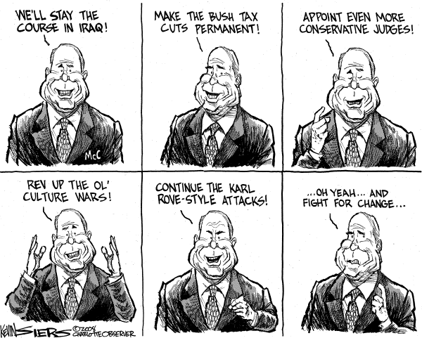 Editorial Cartoon by Kevin Siers, Charlotte Observer on McCain Launches New Campaign Theme
