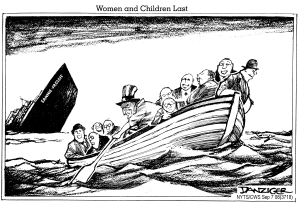 Editorial Cartoon by Jeff Danziger, CWS/CartoonArts Intl. on Fanny Mae and Freddie Mac Rescued