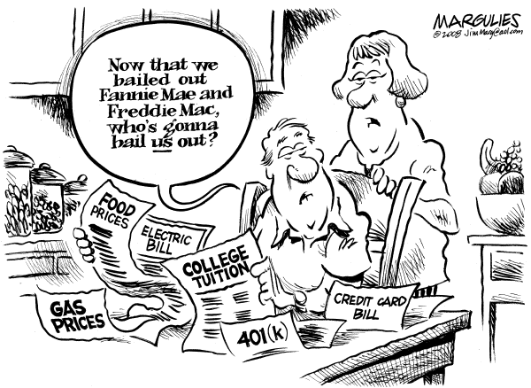 Editorial Cartoon by Jimmy Margulies, The Record, New Jersey on Fanny Mae and Freddie Mac Rescued