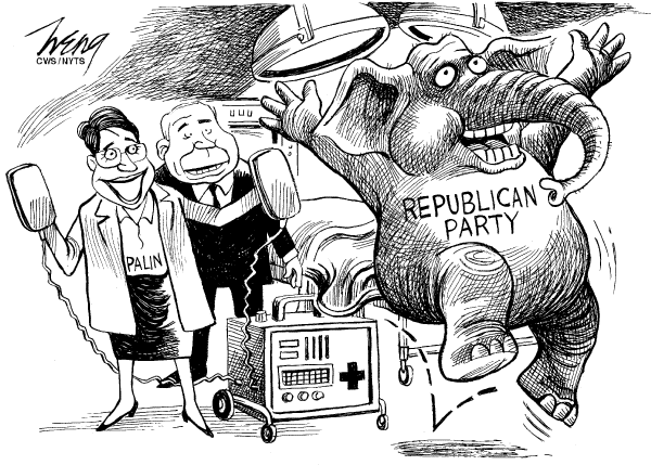 Editorial Cartoon by Heng Kim Song, Lianhe Zaobao, Singapore on Palin Invigorates Republican Base