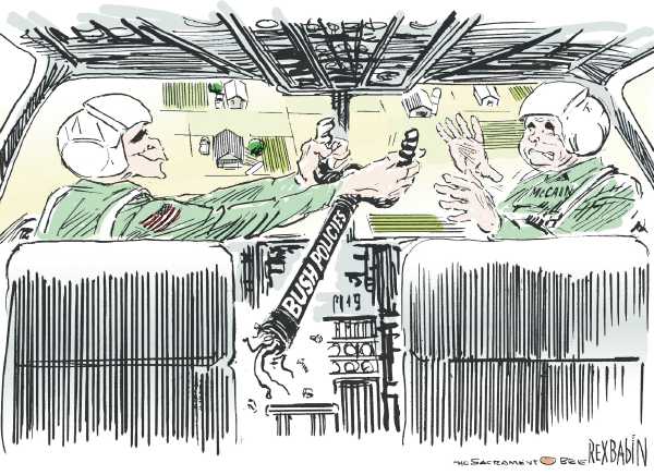 Editorial Cartoon by Rex Babin, Sacramento Bee on Bush Addresses Crisis