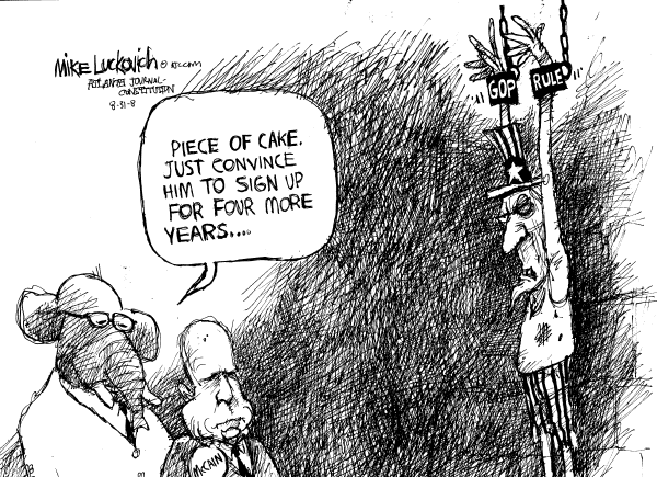 Editorial Cartoon by Mike Luckovich, Atlanta Journal-Constitution on McCain Suspends Campaign