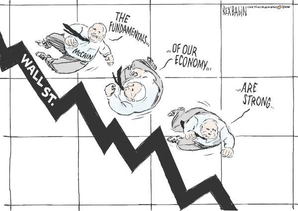 Editorial Cartoon by Rex Babin, Sacramento Bee on McCain Suspends Campaign