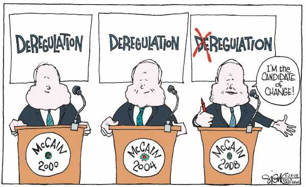 Editorial Cartoon by Signe Wilkinson, Philadelphia Daily News on McCain Suspends Campaign