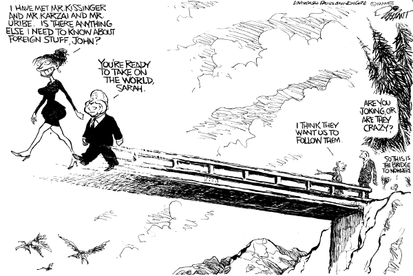 Editorial Cartoon by Pat Oliphant, Universal Press Syndicate on McCain Suspends Campaign