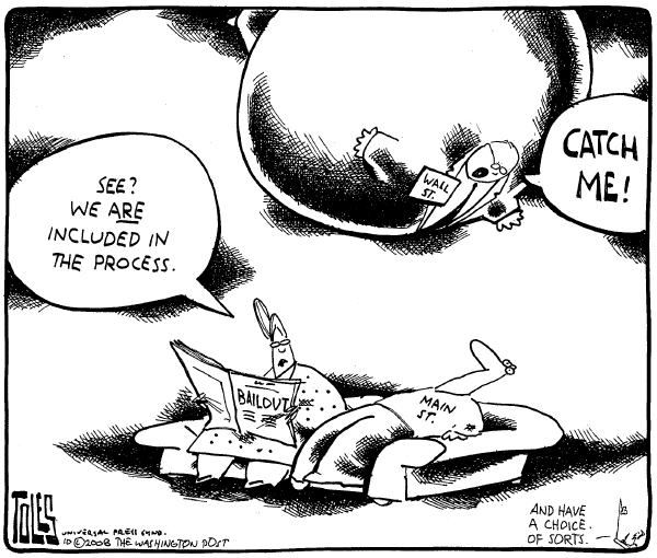 Editorial Cartoon by Tom Toles, Washington Post on Bailout Plan Still Imminent