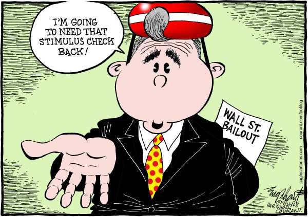 Editorial Cartoon by Bob Engelhart, Hartford Courant on Bailout Plan Still Imminent