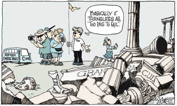 Editorial Cartoon by Signe Wilkinson, Philadelphia Daily News on Bailout Plan Still Imminent