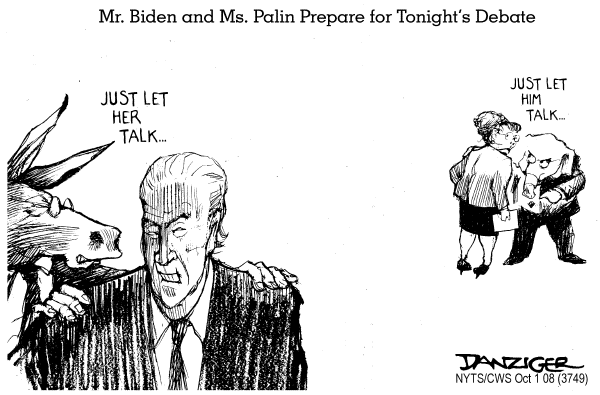 Editorial Cartoon by Jeff Danziger, CWS/CartoonArts Intl. on Palin Preps for Debate