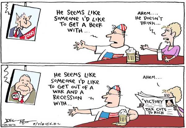 Editorial Cartoon by Joel Pett, Lexington Herald-Leader, CWS/CartoonArts Intl. on Bush Promises Economic Recovery