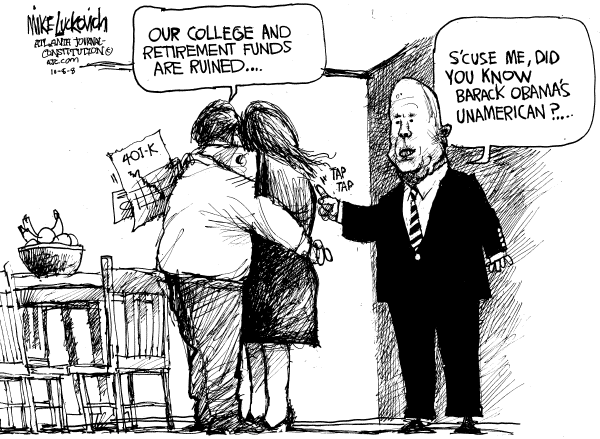 Editorial Cartoon by Mike Luckovich, Atlanta Journal-Constitution on Obama Surges in All Polls
