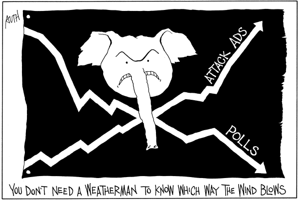 Editorial Cartoon by Tony Auth, Philadelphia Inquirer on Obama Surges in All Polls