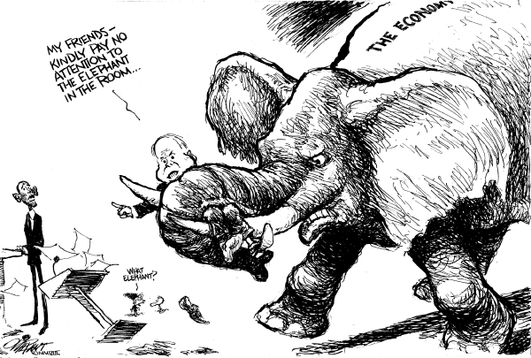 Editorial Cartoon by Pat Oliphant, Universal Press Syndicate on Obama Surges in All Polls