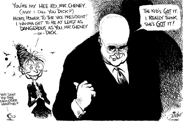 Editorial Cartoon by Pat Oliphant, Universal Press Syndicate on Palin Returns to Form