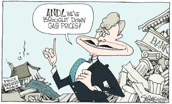 Editorial Cartoon by Signe Wilkinson, Philadelphia Daily News on Bush Promises Action