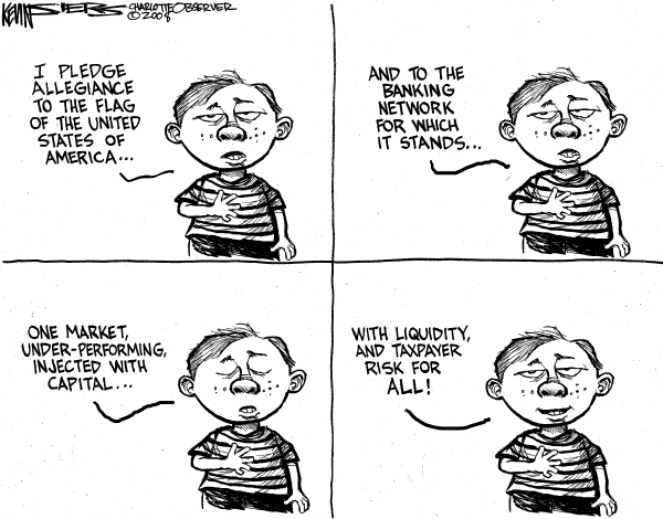Editorial Cartoon by Kevin Siers, Charlotte Observer on Bailouts Fail to Stop Market Plunge