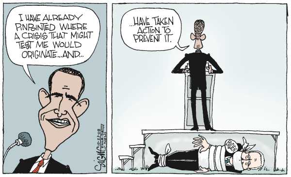 Editorial Cartoon by Signe Wilkinson, Philadelphia Daily News on Obama Gains Big Lead in All Polls
