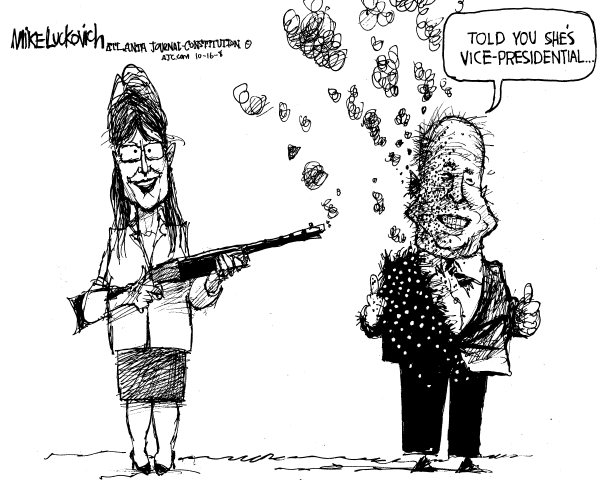 Editorial Cartoon by Mike Luckovich, Atlanta Journal-Constitution on Palin Rebounds, Finds Voice