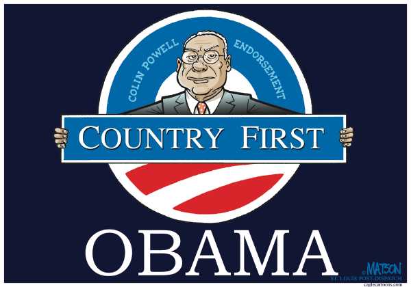 Editorial Cartoon by RJ Matson, Cagle Cartoons on Colin Powell Endorses Obama