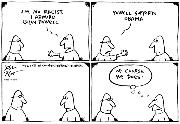Editorial Cartoon by Joel Pett, Lexington Herald-Leader, CWS/CartoonArts Intl. on Colin Powell Endorses Obama