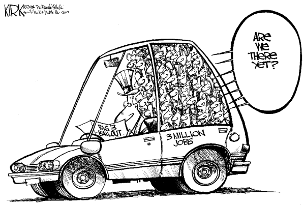 Editorial Cartoon by Kirk Walters, Toledo Blade on US Car Companies Look Ahead