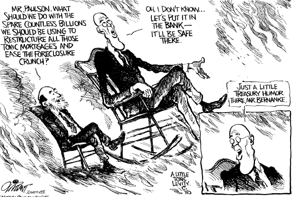 Editorial Cartoon by Pat Oliphant, Universal Press Syndicate on Hopeful Signs for Economy