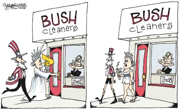 Political/Editorial Cartoon by Signe Wilkinson, Philadelphia Daily News on Bush Staying Busy