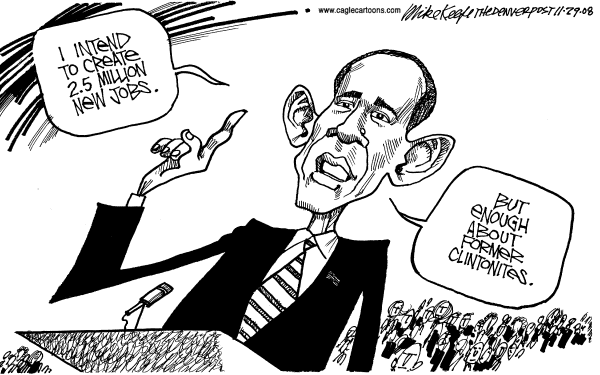 Political/Editorial Cartoon by Mike Keefe, Denver Post on Obama’s Team Takes Shape