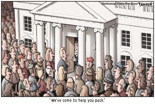 Political/Editorial Cartoon by Clay Bennett, Chattanooga Times Free Press on Bush Prepares to Say Good-Bye