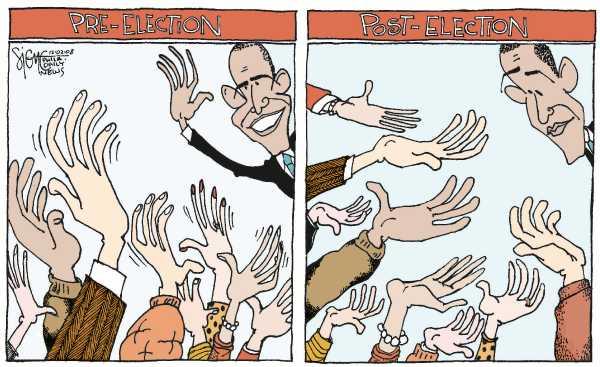 Political/Editorial Cartoon by Signe Wilkinson, Philadelphia Daily News on Obama Prepares for Presidency